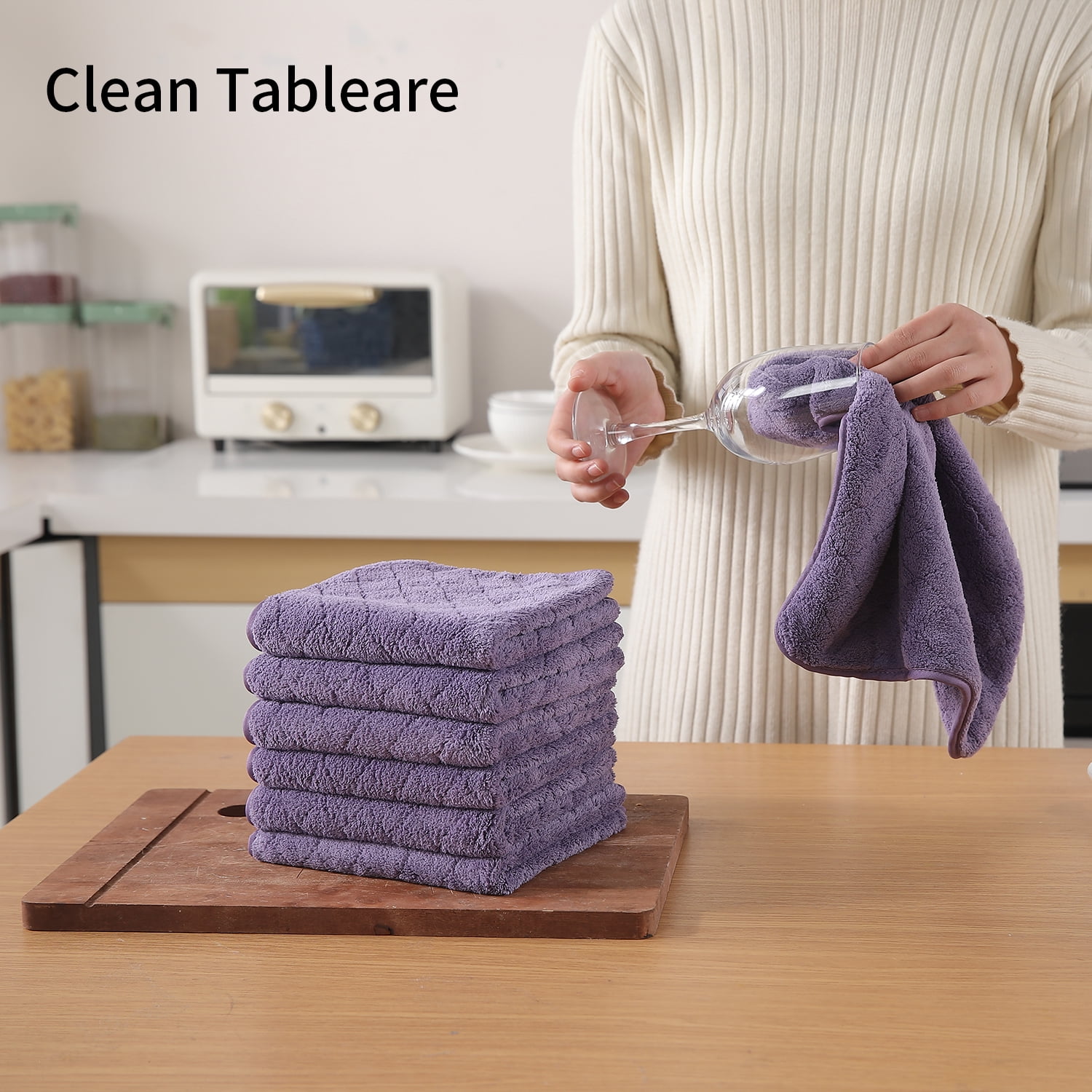 Beartech Microfiber Washcloths 24 Pack,13"x13" Quick Dry Ultra Soft and Highly Absorbent Washcloths for Bathroom,Kitchen Dish Towels -Dark Purple