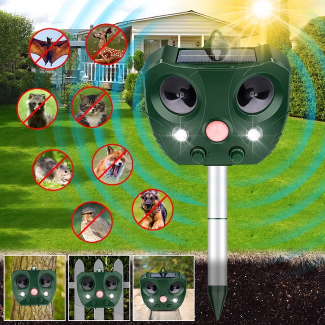 Repelente ultrasónico de plagas con energía Solar para exteriores, repelente de gatos para exteriores, repelente Solar de animales ultrasónico con Sensor de movimiento