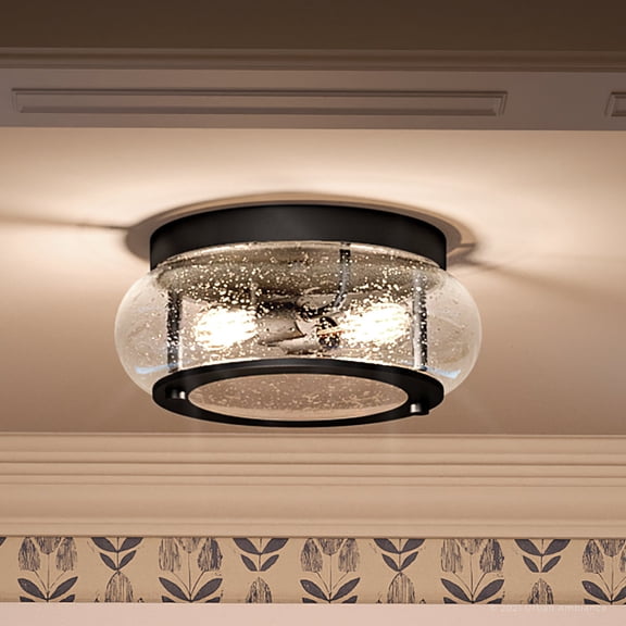 Luxury Utilitarian Indoor Ceiling Light, 5.75''H x 12.00''W, with Coastal Style Elements, Nautical Design, Black Bronze Finish and Clear Seeded Glass, UQL3291