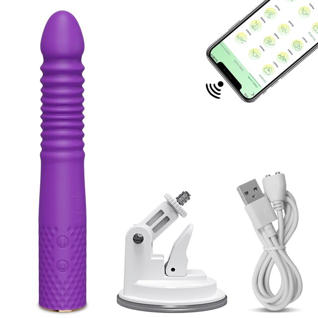 Xbonp APP Control Thrusting Vibrator Sex Toys with 3 Thrusting 9 Vibrating Modes Purple.