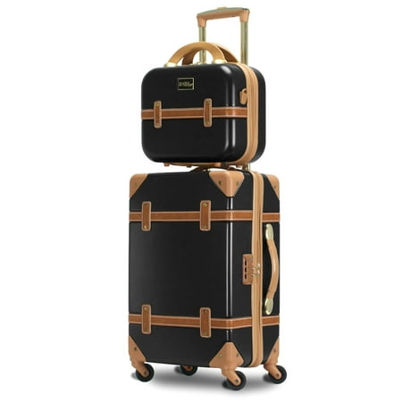 World Traveler Gatsby Luxury Trunk 2-Piece Spinner Carry-On Luggage Set - Black