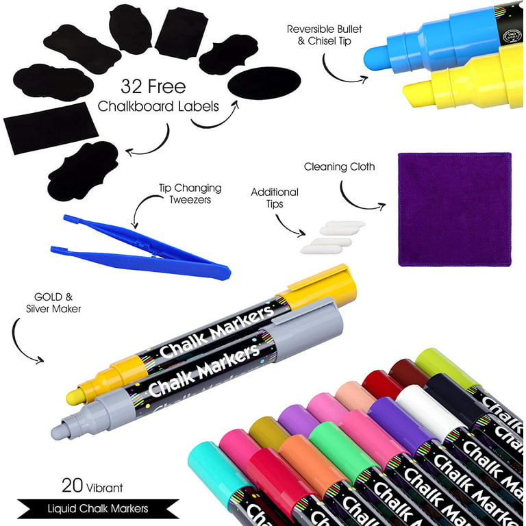 YES4QUALITY Magnetic Liquid Chalk Markers (3 Pack), Vibrant Neon Colors w/  3 mm Fine Bullet Tip, Erasable Dry Erase Pens for Blackboards, Whiteboards