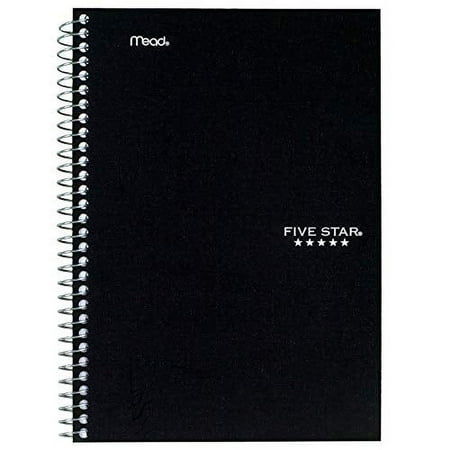 Five Star Wirebound Notebook, 2 Subject, College Ruled, 6" x 9 1/2", Black