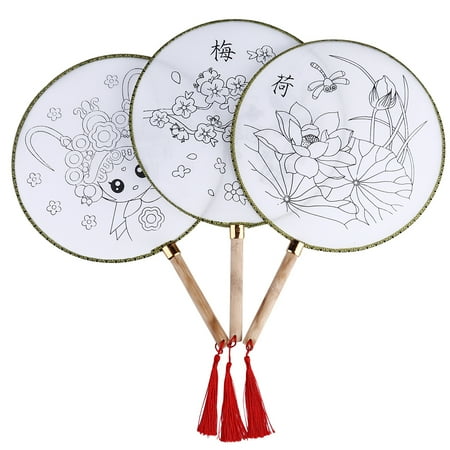 

3 Sets DIY Painting Round Hand Fan Blank Drawing Fan Kids Graffiti Toy