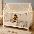 thumbnail image 2 of SESSLIFE Twin House Bed for Kids, Solid Wood House Bed Frame for Boys and Girls, Toddler-Friendly Design with Safety Guardrails, Sturdy Platform Support, No Box Spring Needed, 250 lbs, White, 2 of 9