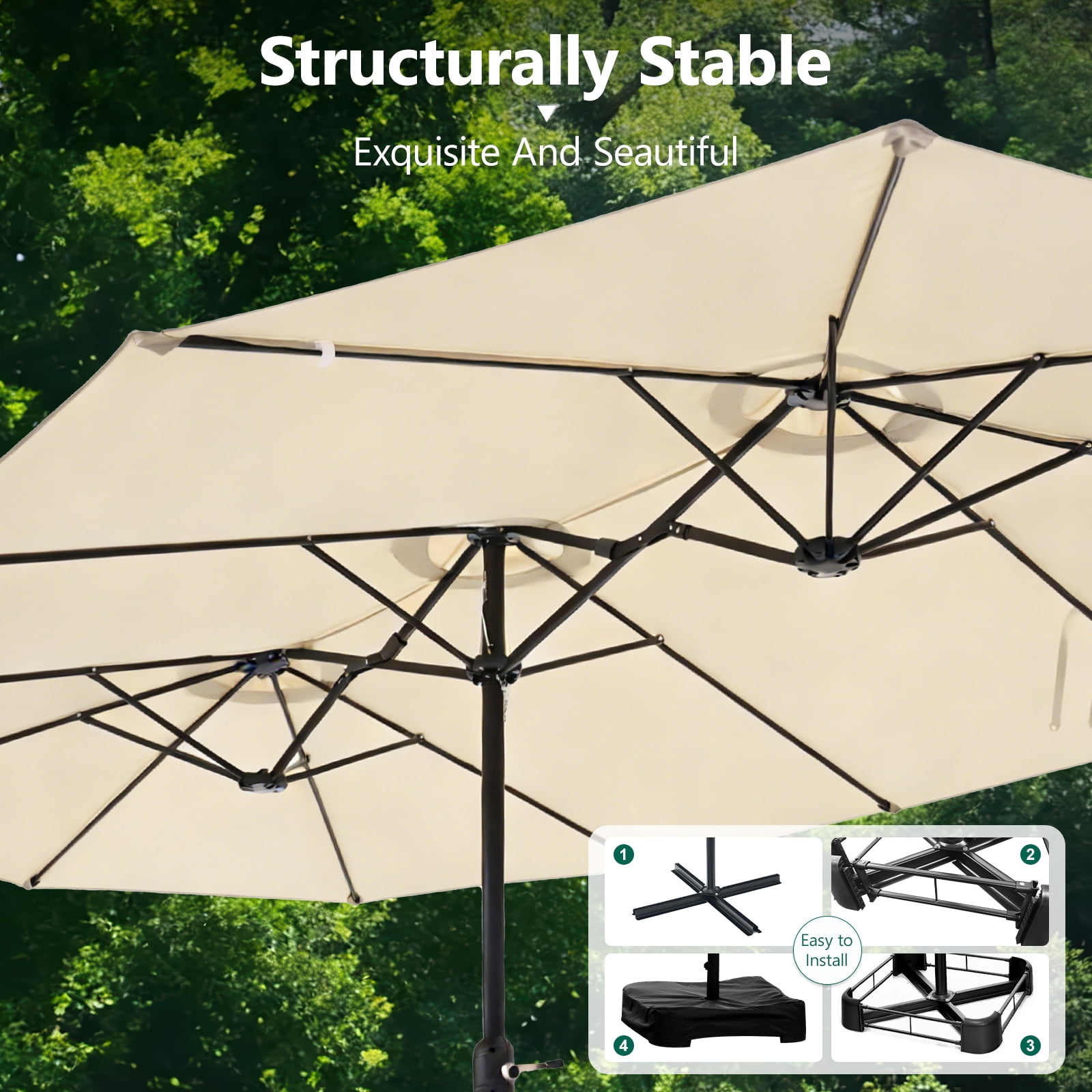 WLLJOY 15Ft Patio Umbrella With Base-Mounted, Foldable And Portable Outdoor Sunshade For Backyards, Beaches And Gardens, Khaki