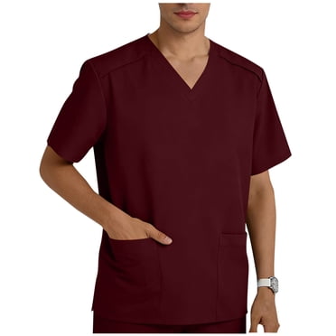 Njagoc3 Men's Solid Color V-Neck Medical Scrub Tops, Hospital Workwear Uniforms for Men