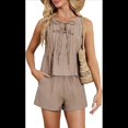 thumbnail image 1 of Traje de de Dos Piezas Sin Mangas de Verano para Mujer, Color Caqui, Talla L, 1 of 8
