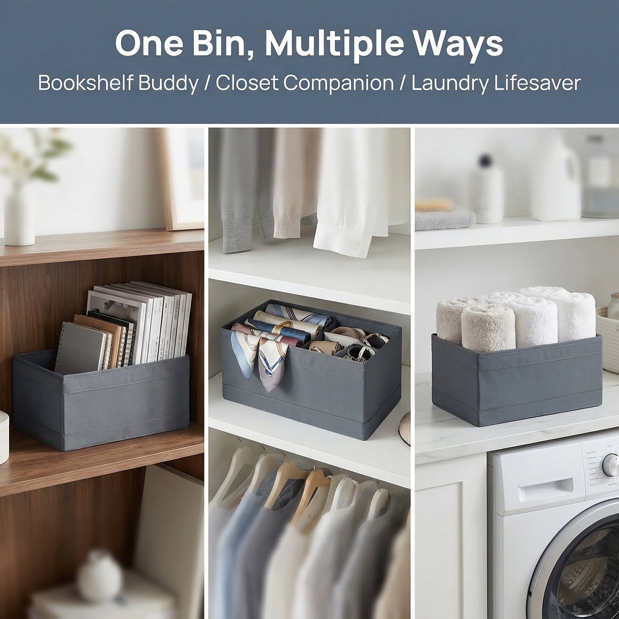 Unique Bargains 1pc Fabric Storage Bin for Shelves Closet Grey 11*5.5*5.1in