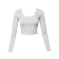 thumbnail image 2 of A2Y Women's Cropped Rib Lightweight Long Sleeve Double Scoop Neck Tops Tees White L, 2 of 5