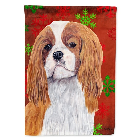 Carolines Treasures SC9434-FLAG-PARENT Cavalier Spaniel Red and Green Snowflakes Holiday Christmas Flag  multicolor