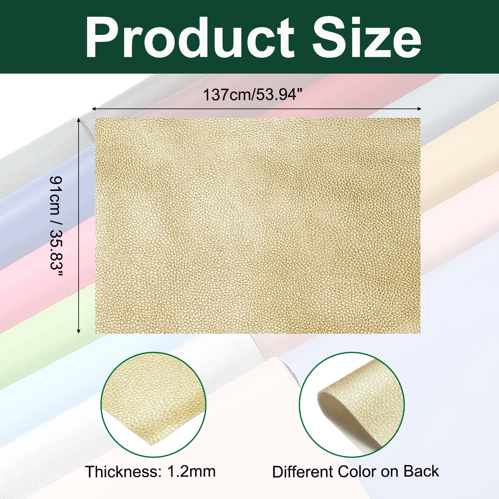Uxcell Faux Leather Fabric Sheets, 54x36 Inch Waterproof Solid Soft PU Synthetic Leather Sheet for Upholstery Replacement Renovate Sofa Furniture Bag Crafts DIY Sewings(Light Gold)
