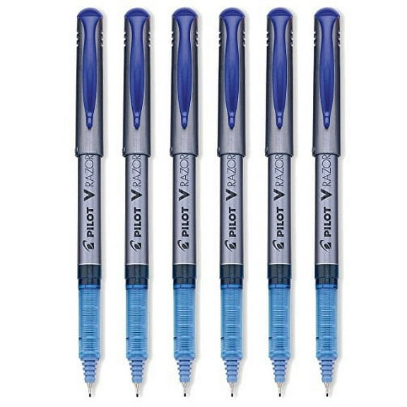 Pilot V Razor Point Liquid Ink Marker Pens, Extra Fine Point, 0.3 mm, Blue Ink, 6 Count