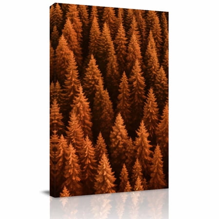 Canvas Wall Art Burnt Orange Forest Framed Canvas Prints for Bathroom Hallway Pine Trees Modern Mysterious Art Small Gallery Wrapped Wall Decor for Home Office Gifts 8 x10 Ship Next Day
