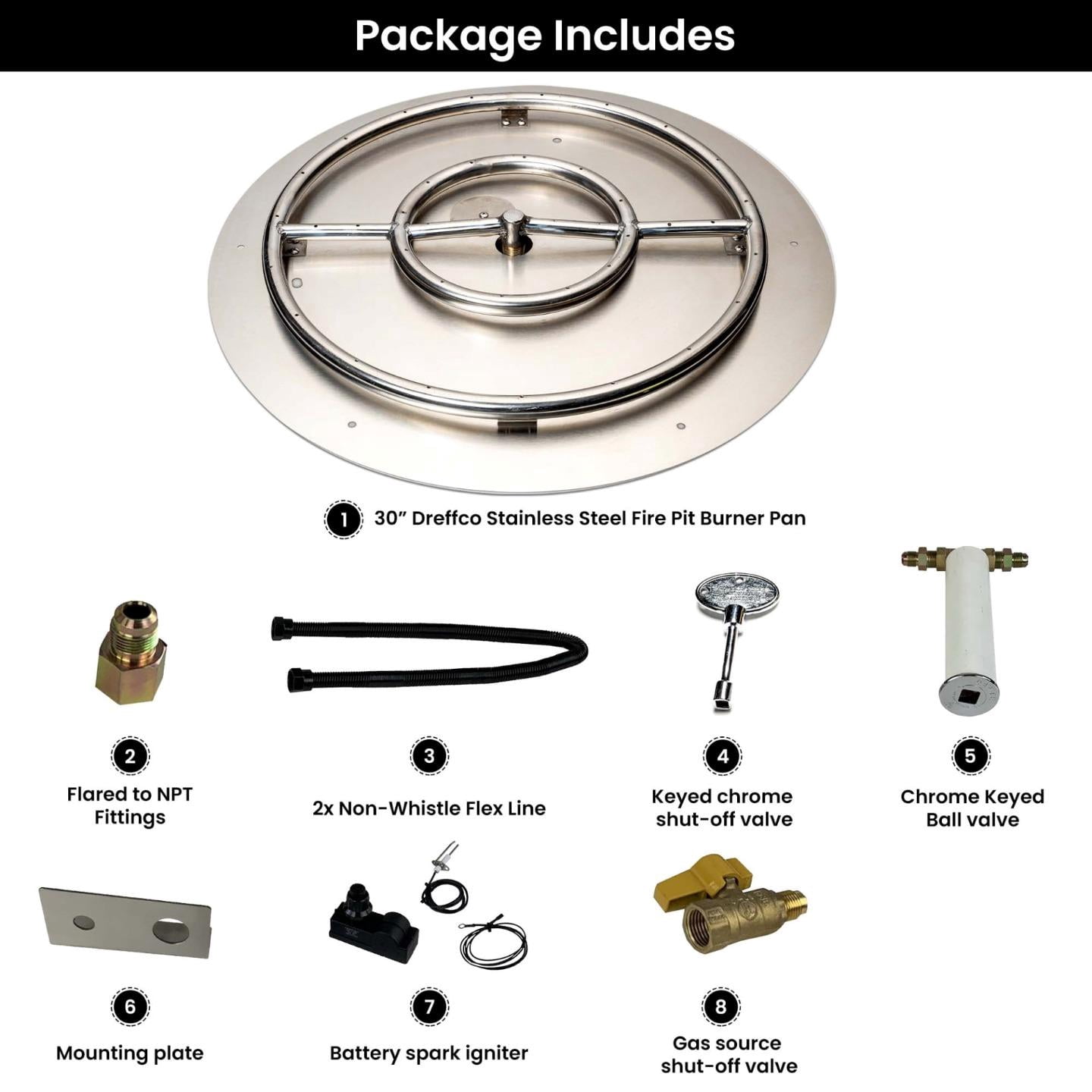 Dreffco Stainless Steel 30-inch 150K BTU Outdoor Fire Pit Burner & Pro Kit Natural Gas