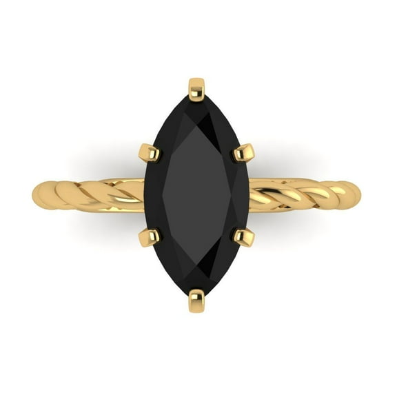 2 ctw Solitaire Anniversary Ring for Women | Marquise Cut Natural Onyx | Hyperallergenic Solid 14K Yellow Gold