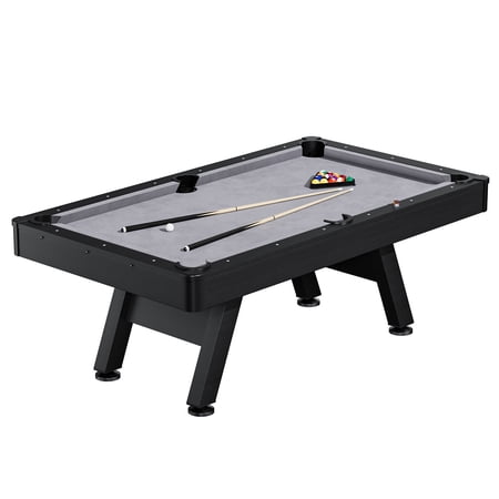 7 ft Pool Tables with Wood Finish,Complete Billiard Set with 2 Cues, Balls, Triangle, Chalk & Brush,Modern Billiards Table for Adults & Family