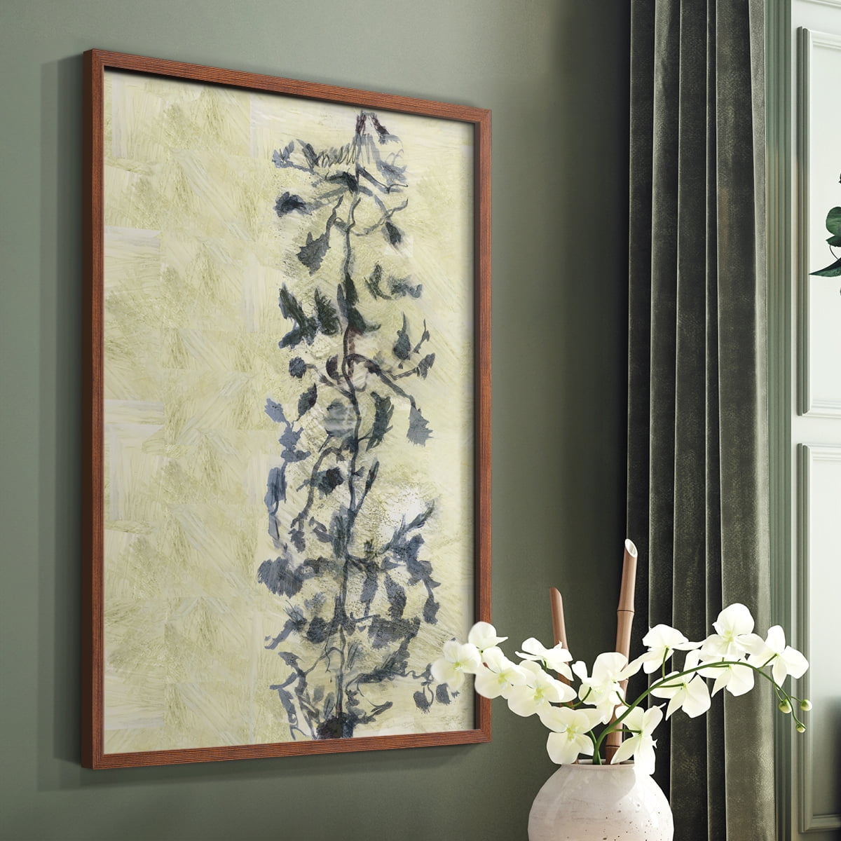 Chinoiserie 2 Tan I Framed Print in Brown Solid Wood Framed Print No Nail Hanging