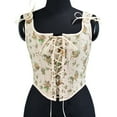 thumbnail image 2 of DJskiyers Women Vintage Floral Corsets Renaissance Boned Bustier Corset Top Lace up Overbust Bodysuit Embroidery Tight Vest Drawstring Tank Top, 2 of 9