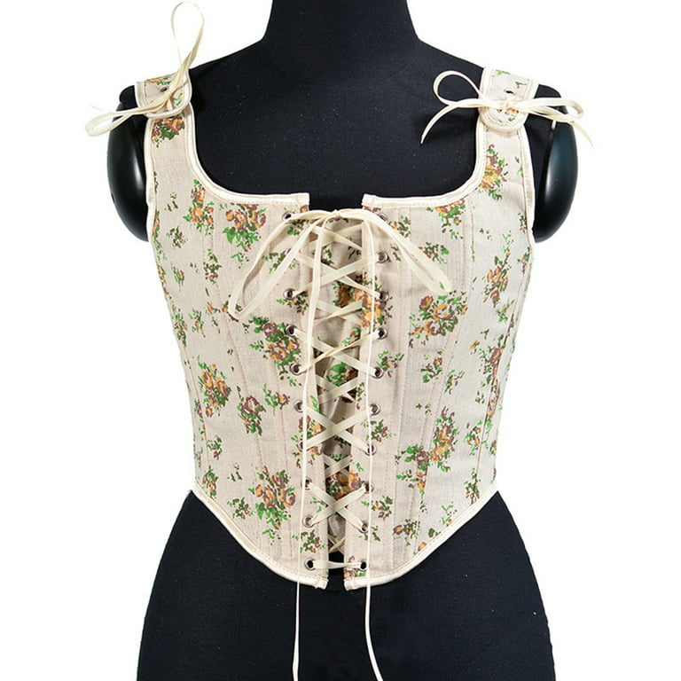 Womens Corsets On Sale Casual Sexy Eyelet Lace-up Embroidery Floral Print  Tight Vest Drawstring Tie-up Suspender Court Vintage Straps Tank Top  Fashion
