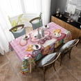 thumbnail image 4 of Pink Easter Bunny Rectangle Tablecloth, Spring Easter Eggs Chicken Floral Plaid Waterproof & StainResistant Tablecloth, Washable Oil-proof Table Cover for Dining/Party/Wedding/Camping/Buffet 60x84 In, 4 of 9