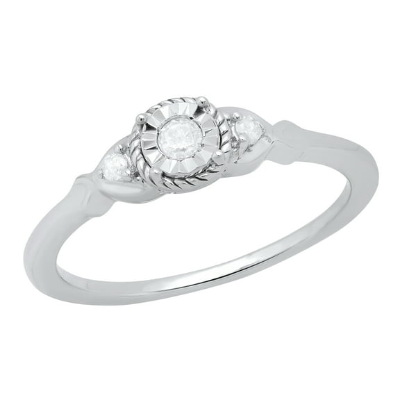 Dazzlingrock Collection Round White Diamond 3 Stone Anniversary Ring for Women (0.10 ctw, Color I-J, Clarity I2-I3) in 10K White Gold, Size 8