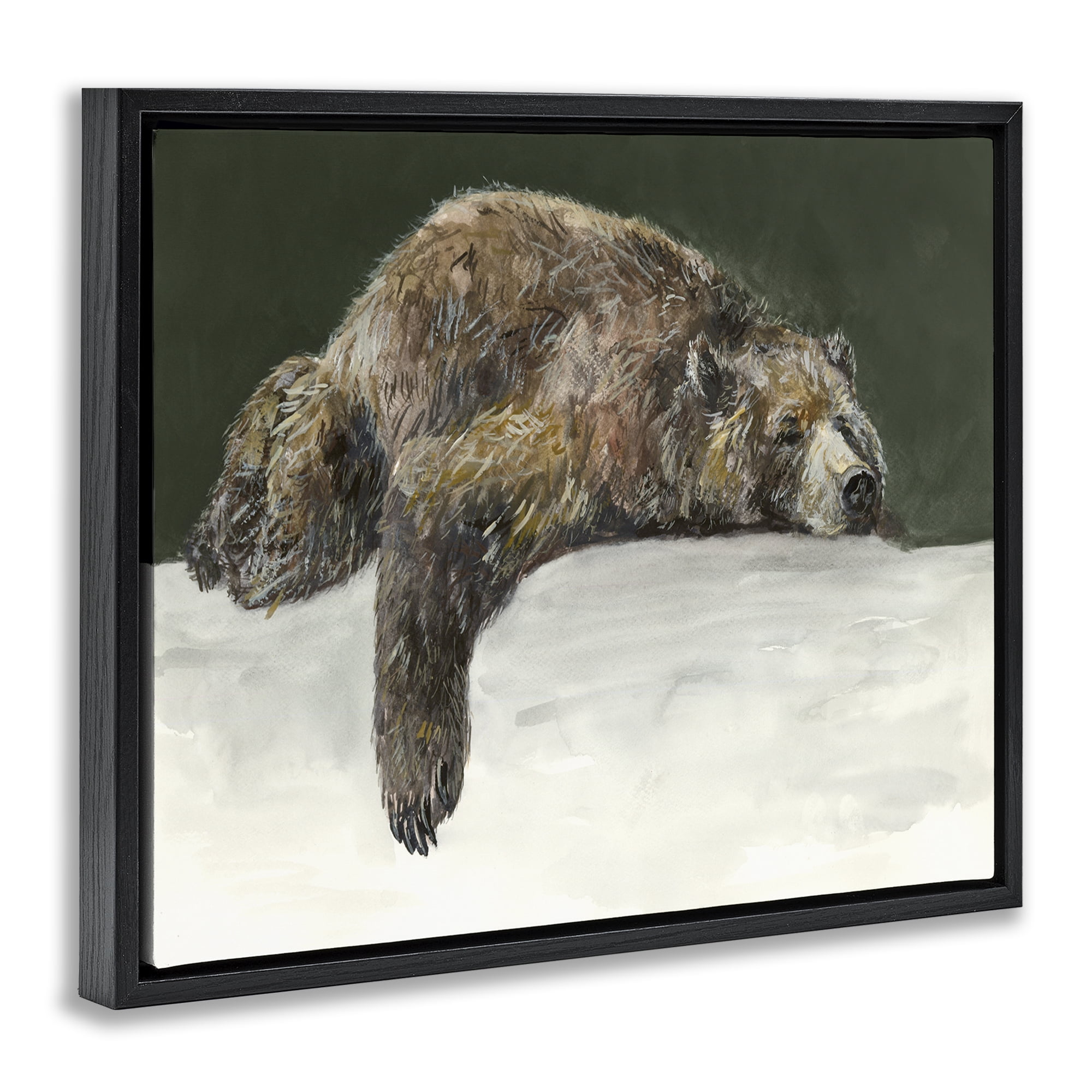 Stupell Industries Sleepy Woodland Bear Animals Painting Black Floater Framed Canvas Art Print Wall Art, 31 x 25