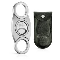 Mrs. Brog Stainless Steel Cigar Cutter with Back Protector - Round Ends and Body - Leather Pouch - Guillotine Double Blade for a Precise Perfect Cut