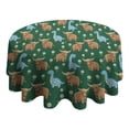 thumbnail image 4 of Green Highland Cow Dinosaur Pattern Round Tablecloth 60"x60",Wrinkle Wipeable Table Cloth for Kitchen Dining Room Picnic Patio Party, 4 of 6