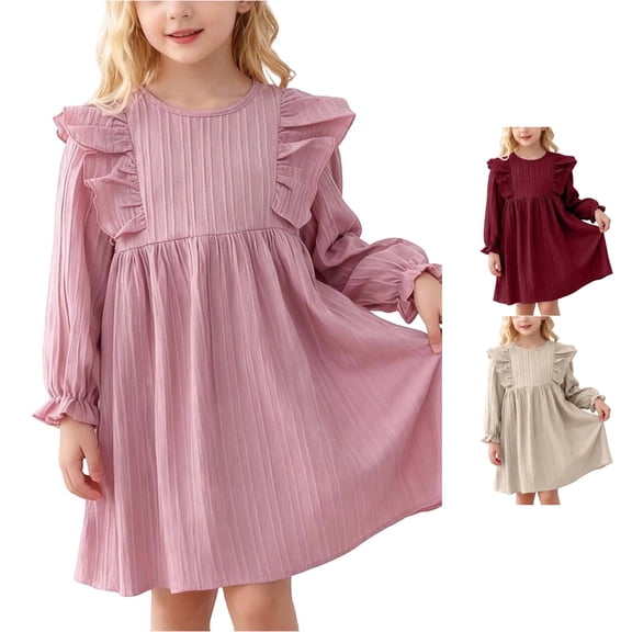 Vividxx Toddler Girl Dress Elegant Ruffled Long Sleeve Party Fall Dress Com Fortable Casual Daily Wear Girls Clothes 4-5 Years