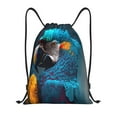 thumbnail image 1 of Xecao Modern Style Blue Parrot Pattern Sports Drawstring Backpack - String Swim Gym Bag with Wet Proof Pocket for Women&Men-Medium, 1 of 6