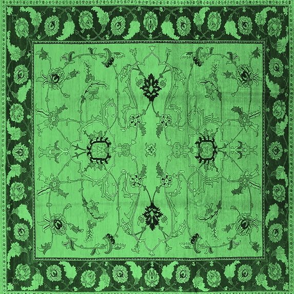 Ahgly Company Indoor Square Oriental Emerald Green Traditional Area Rugs, 7' Square