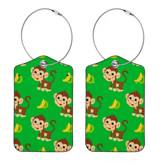 Luggage Tag, Travel Tags, Handbag Tag - Square PU Leather 2 Pack with Privacy Cover and Stainless Steel Ring - Suitable for Travel, Backpack, Handbag [Amazon Approved] Cheeky Monkey