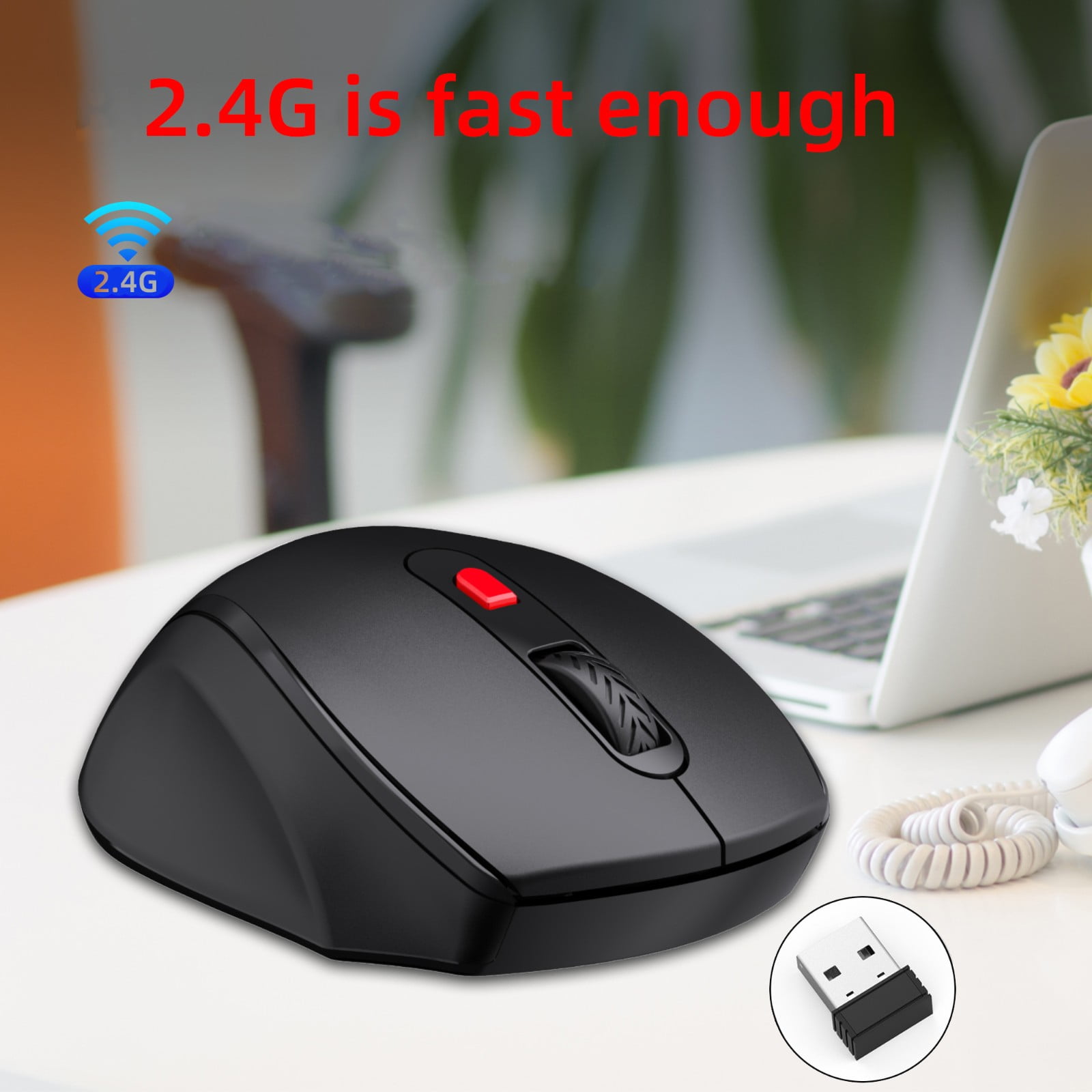 2.4G Wireless Gaming Mouse, EDHITNR 1600 DPI USB Rechargeable Ergonomic Gaming Mouse, 6 Button Adjustable DPI Wireless Mice for PC Laptop Computer