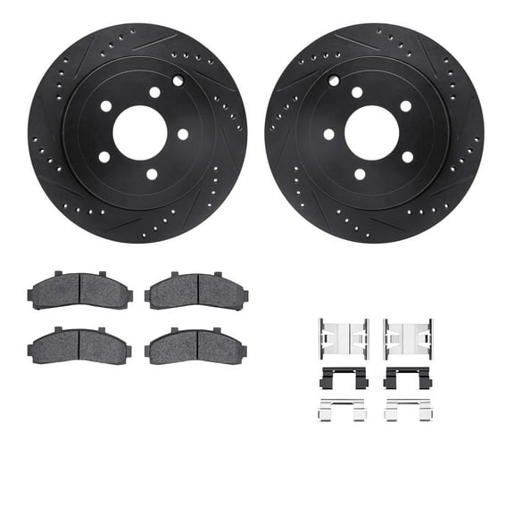Dynamic Friction Company Front Brake Rotors-Drilled and Slotted-Black with 5000 Advanced Brake Pads includes Hardware 8512-54105