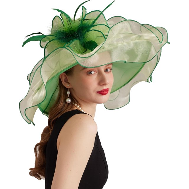 Women's Kentucky Derby Church Dress Hat Wide Brim Leaf Flower Bridal Shower Hat
