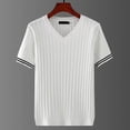 thumbnail image 6 of Men's V Neck Ribbed Knit Sweater, Breathable Striped Cuff Detail, Short Sleeve Knitwear for Business Casual Work and Smart Daily Wear, Sizes S-2XL White, 6 of 6