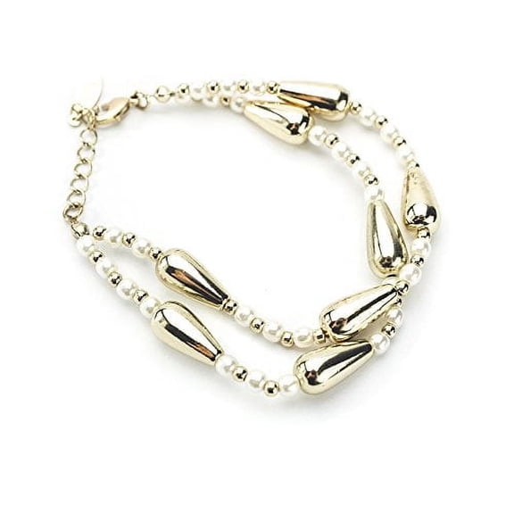 Elegant Glass Pearl and Gold Tone Teardrop Bracelet - Classic Wedding Jewelry Bracelet Gold