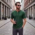 thumbnail image 2 of GrmtClth Men's Textured Knit Henley Shirt Short Sleeve Notch Neck Casual Top Soft Breathable Daily Wear Work Hiking Outdoor Activities Tee Dark Green 3XL, 2 of 4