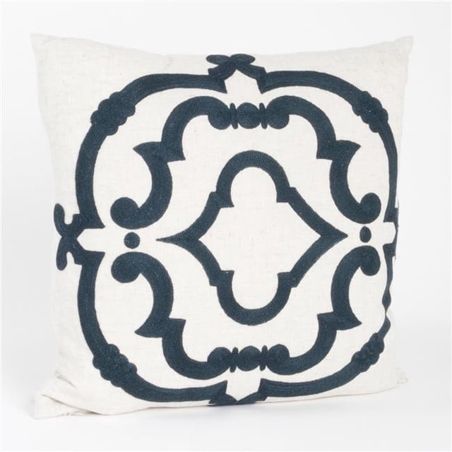 SARO 4250.NB17S 17 in. Rue Serret Square Embroidered Motif Down Filled Throw Pillow - Navy Blue