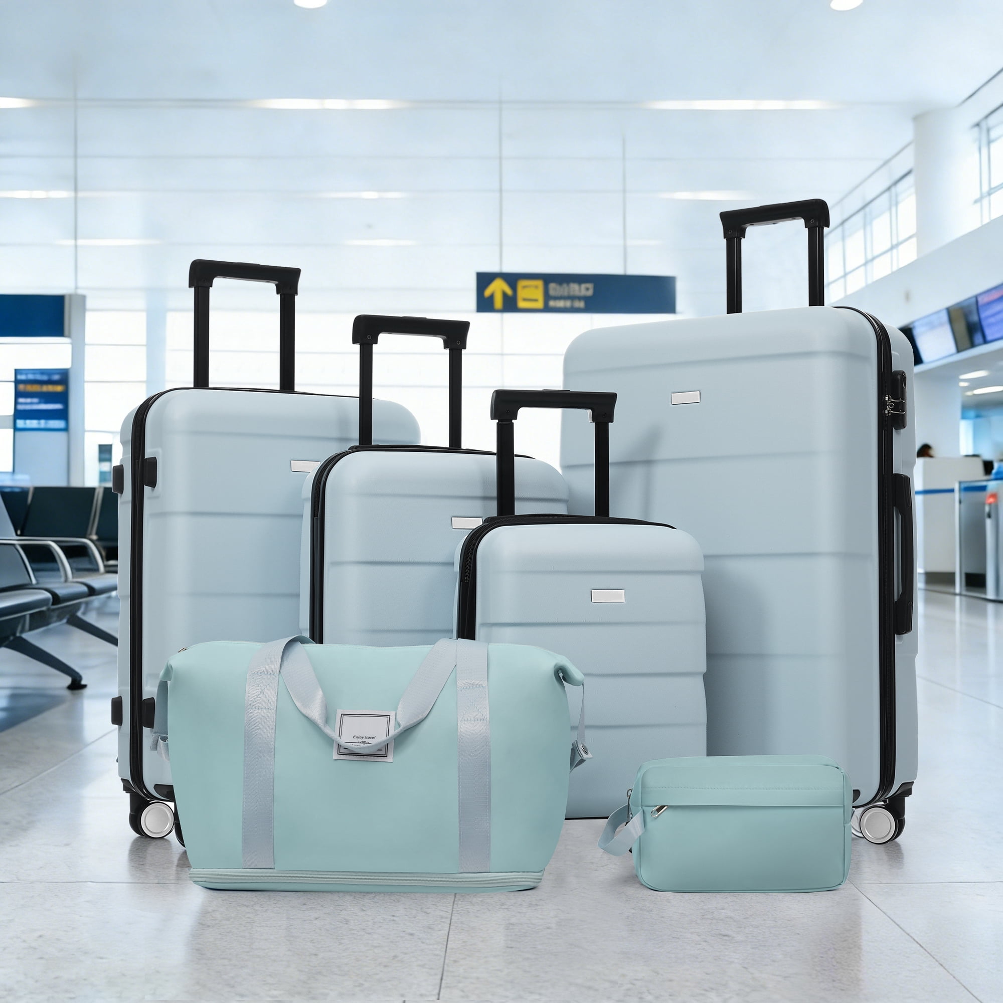 Euroco 6 Piece Luggage Sets, ABS Hardshell Suitcase Set with Password Lock,Spinner Wheels and 2 Bags,Durable Lightweight Carry on Suitcase with Handle for Travel,Light Blue(16"/20"/24"/28")