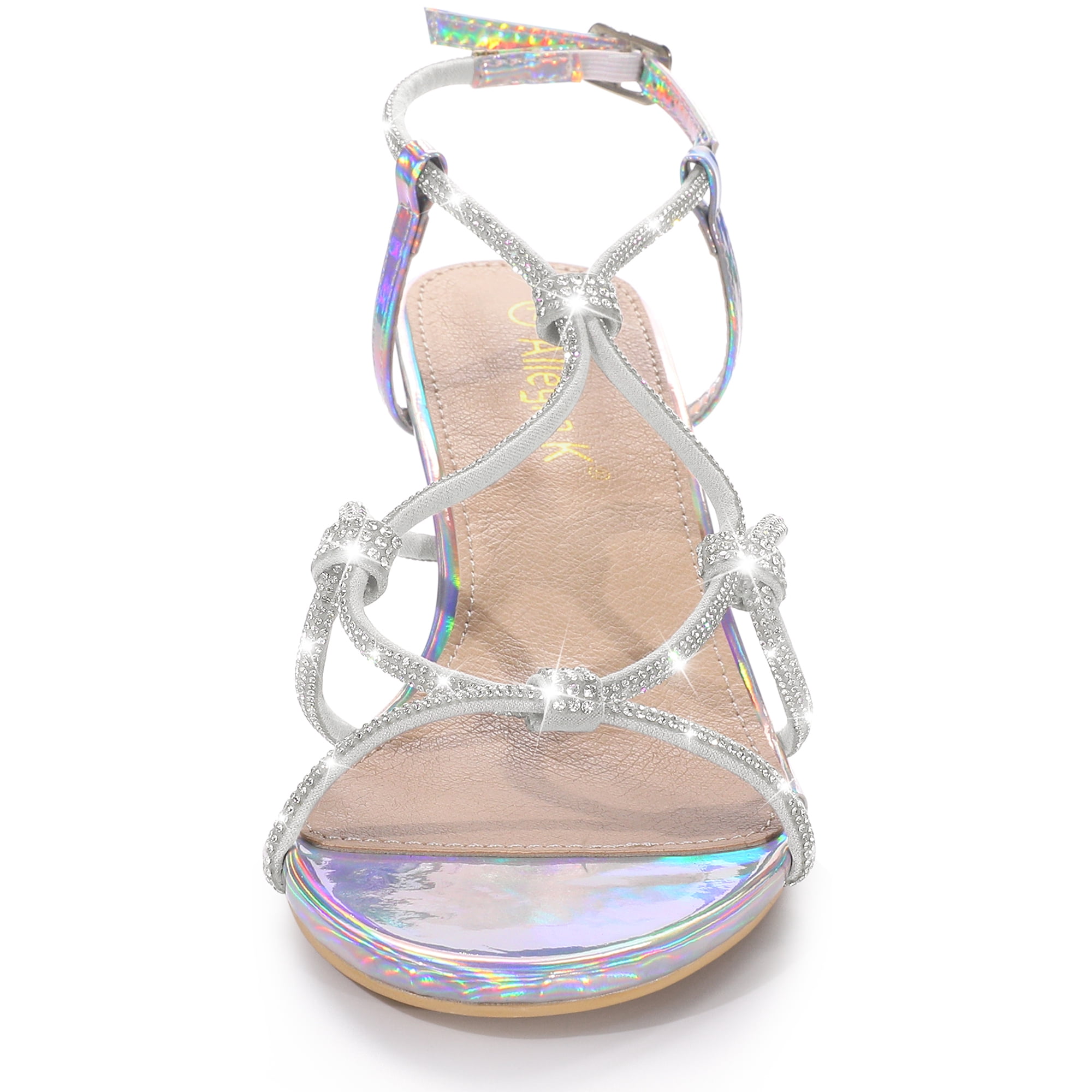 Unique Bargains Women's Rhinestone Strappy Slingback Kitten Heels Sandals
