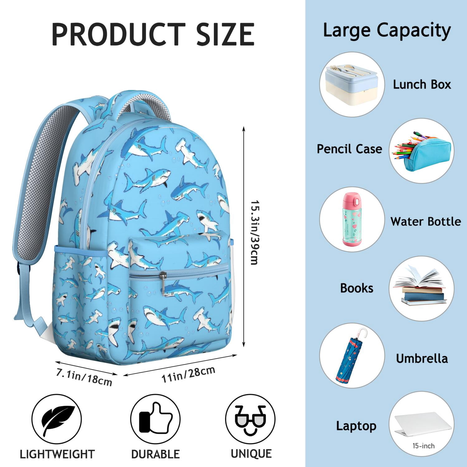 Tropical Ocean Shark Backpack - Lightweight & Durable Daypack, Waterproof Exterior, Breathable Comfort for Commuters