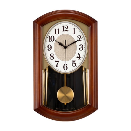 Traditional Wood Pendulum Wall Clock, Battery Operated Grandfather Clock with Pendulum, Vintage Chiming Wall Clock for Living Room Decor, Office Home