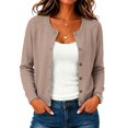 thumbnail image 5 of Women's Button Down Crew Neck Knit Sweater Cardigans, Solid Color Long Sleeve Cardigan Soft Chic Tops College Sweaters Work Outfits for Women Office Comfort Sweatshirt Loose Fit,Khaki,2XL, 5 of 5