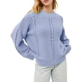 thumbnail image 2 of Nfurl Womens Hollow Out Sweaters Loose Fit Drop Shoulder Long Sleeve Sweater Crew Neck Pullover Knitwear Ladies Fall Clothes Light Blue L, 2 of 6