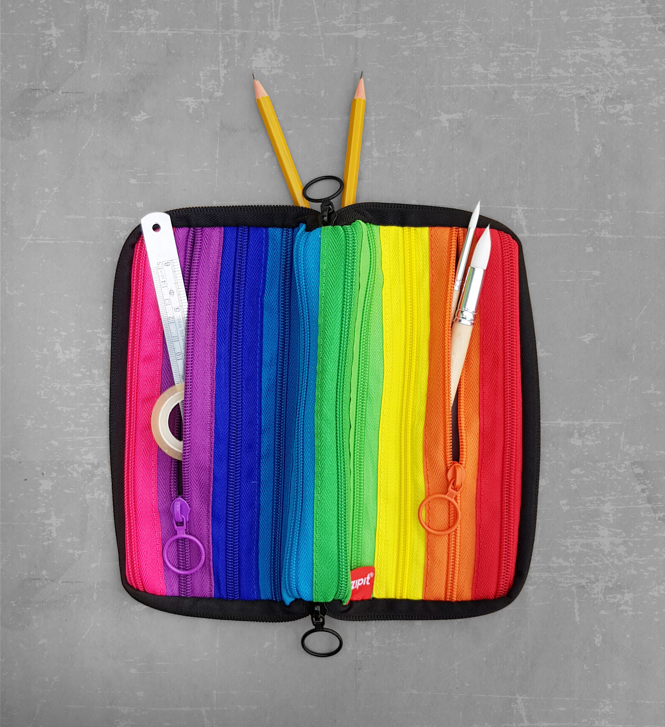 ZIPIT Colors Pencil Case | Rainbow Organizer Pouch with 3 Compartments | Large Capacity Storage