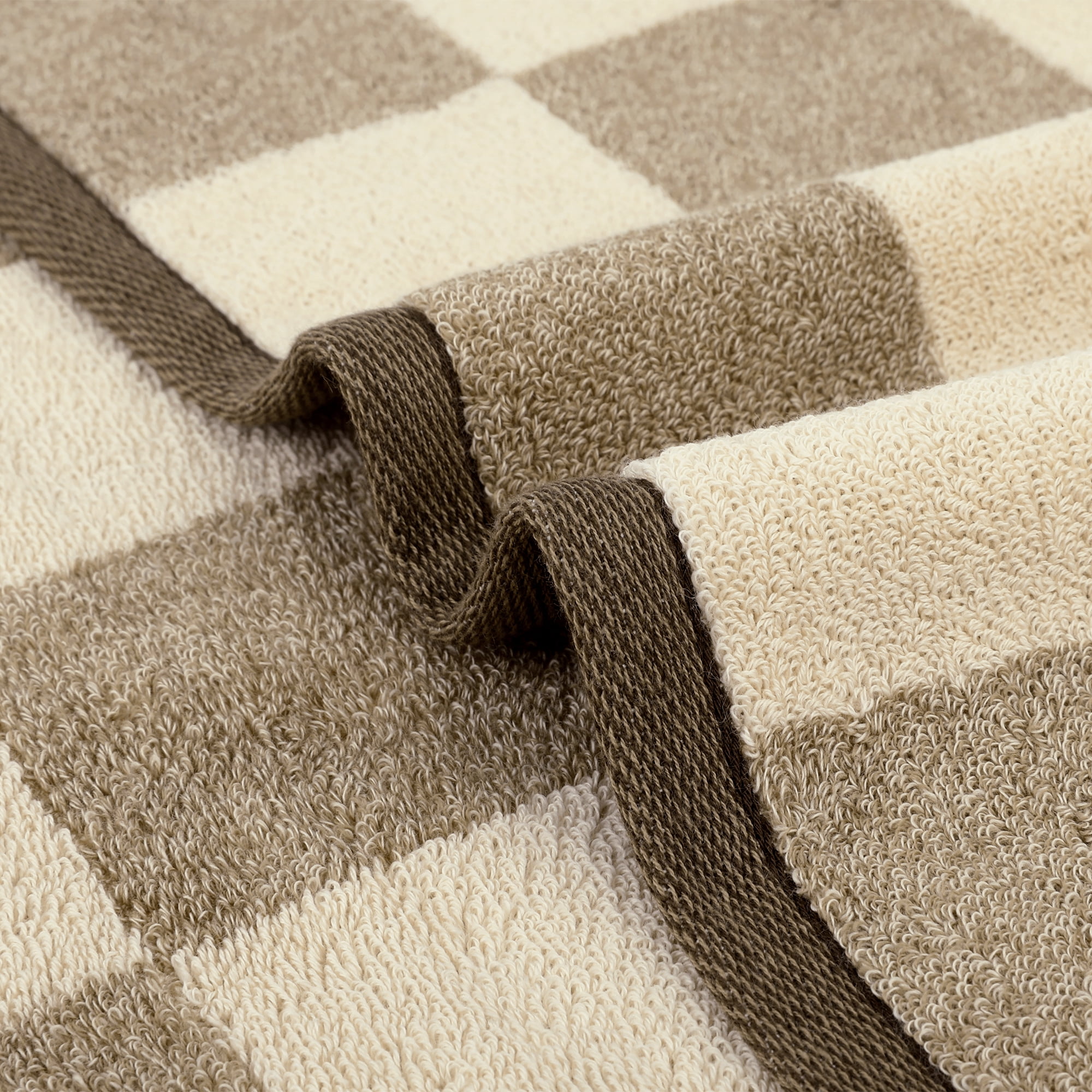 Unique Bargains Bathroom Checkered Decorative Hand Towel Set 14" x 28" Brown 4-Piece