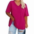 thumbnail image 3 of Plus size womens clothes tops Summer V Neck Short Sleeved Solid T Shirts Dressy Casual Short Sleeve Tees Loose Fit Cotton Tunic Tops, 3 of 4