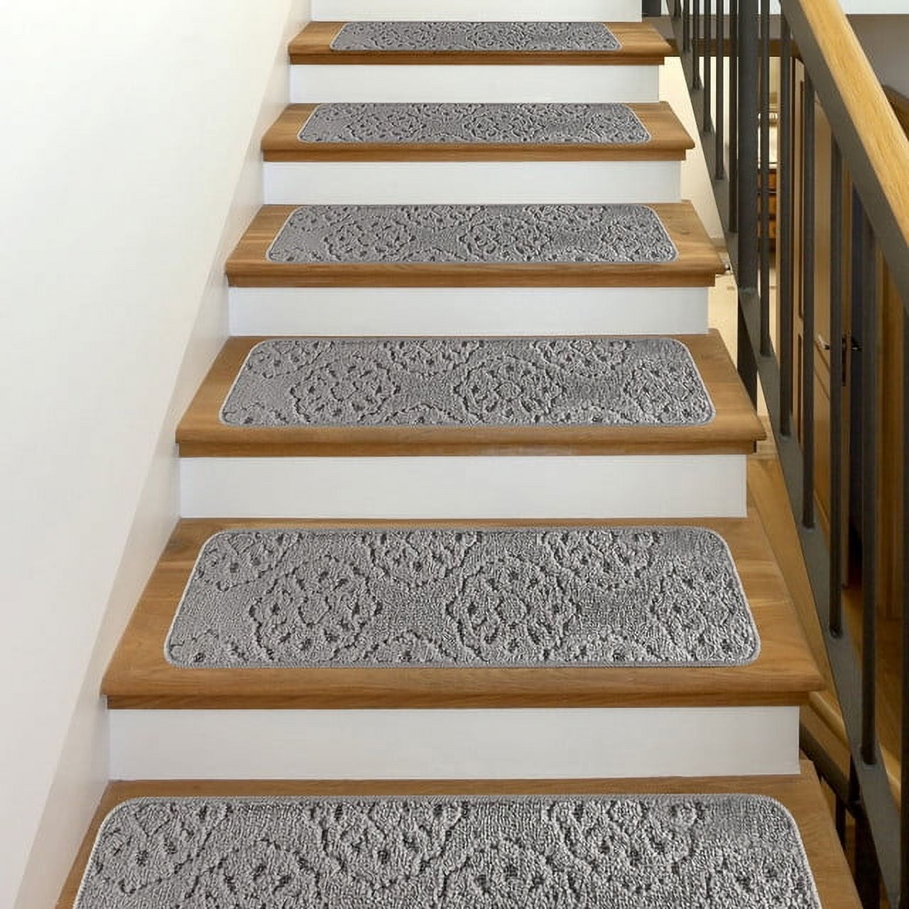 SussexHome Carpet Stair Treads for Wooden Steps - Indoor Staircase Step Treads with Thick Carpet & Pattern Design - Self Adhesive Safety Treads to Prevent Slipping - Pet & Kid-Friendly - 10-Pack